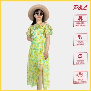 Váy Đầm Xoè Maxi Công Sở Đi Biển Xẻ Đùi Bông Đính Ngực PL30