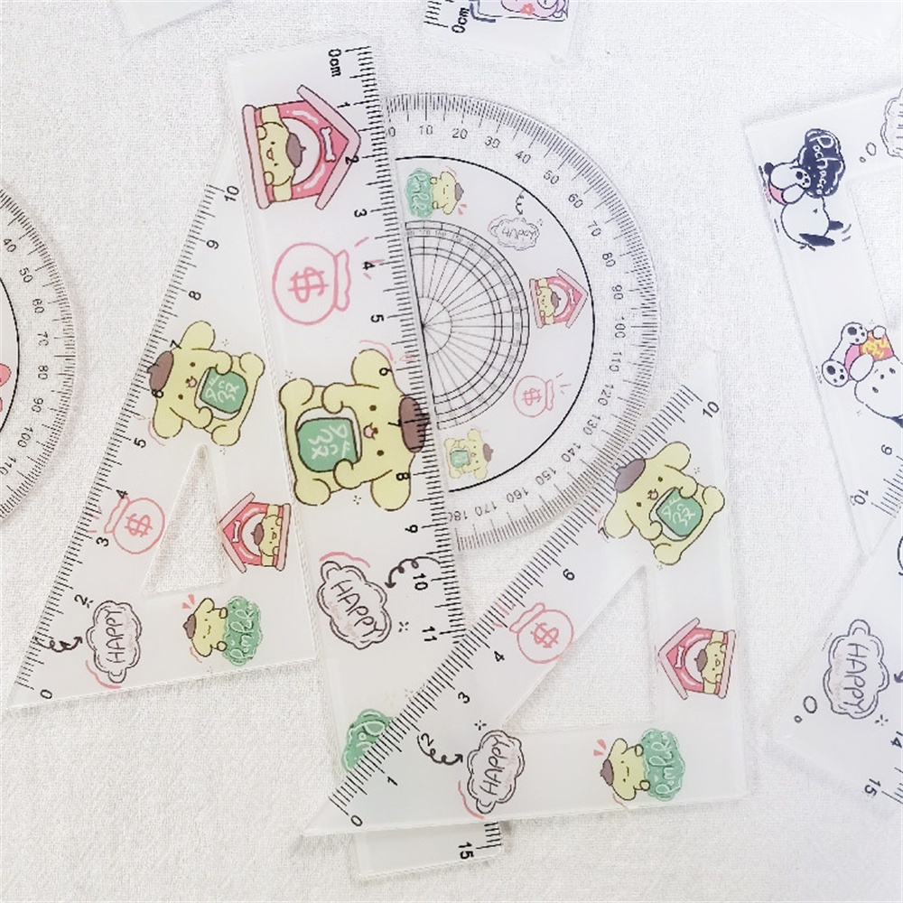 ⚡VẬN CHUYỂN NHANH⚡⚡ 1 Bộ Thước Acrylic Sanrio In Hình Dễ Thương Melody Kuromi Hello Kitty Cinnamoroll Đo Lượng Giác Thước đo Cần   Cho Học Sinh