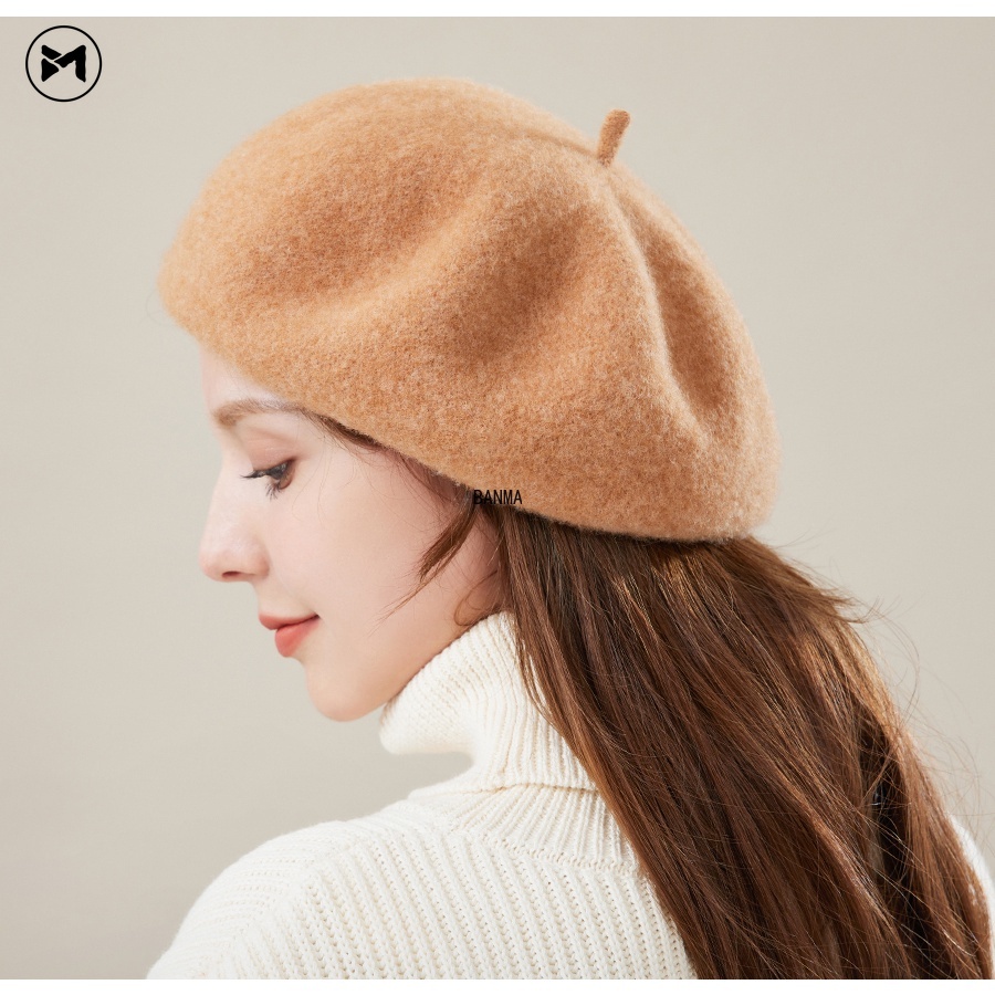 Mũ Nồi 95% Len Màu Đen Phong Cách Hàn Quốc Nhật Bản Thời Trang Thu Đông Cho Nữ