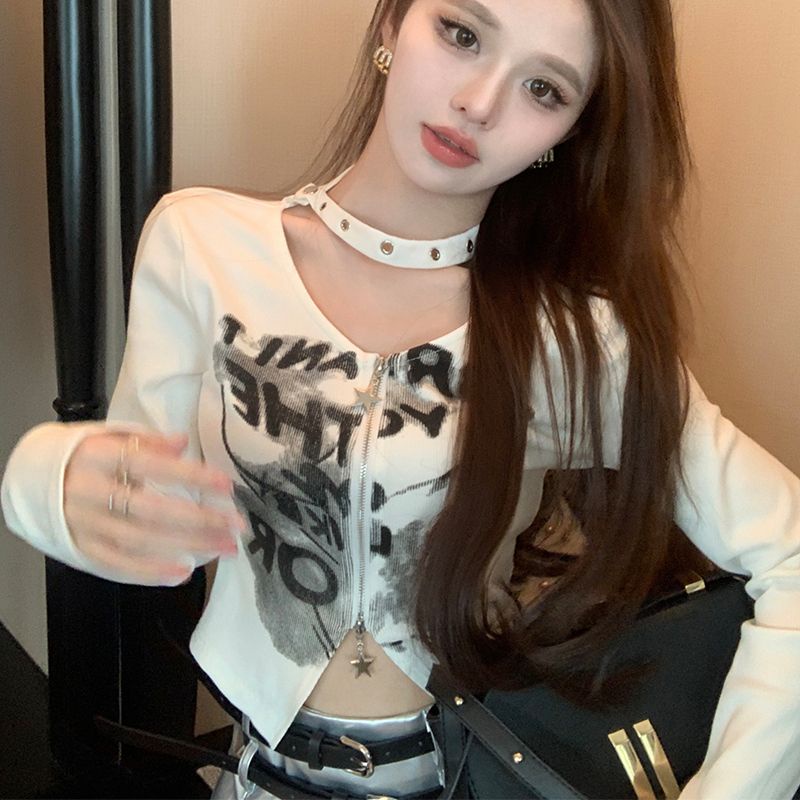 Áo Thun Tay Dài Ôm Dáng Ngắn Hở Lưng Thời Trang Mùa Thu Dễ Phối Đồ Cho Nữ