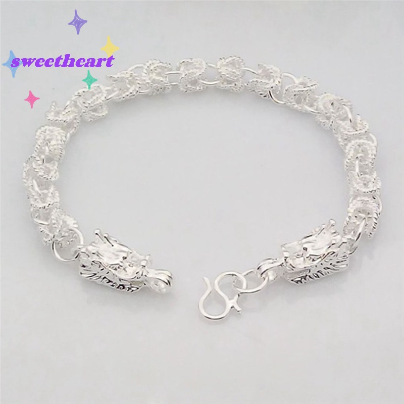 Vòng Tay Dây Xích Mạ Bạc Hình Rồng Thời Trang Dành Cho Nam
