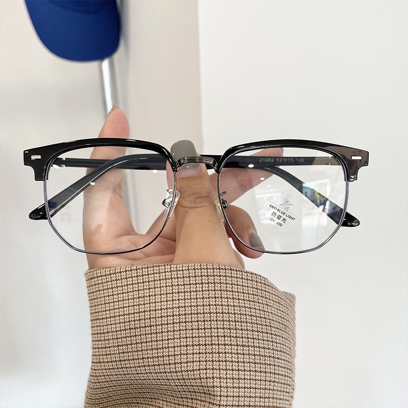 Mắt Kính Nửa Gọng Kim Loại Chống Ánh Sáng Xanh Phong Cách Vintage Cho Nam YR