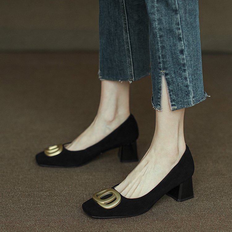 Giày Cao Gót Da Lộn Mũi Vuông Đế Dày Thanh Lịch Hợp Thời Trang Cho Nữ size 35-40