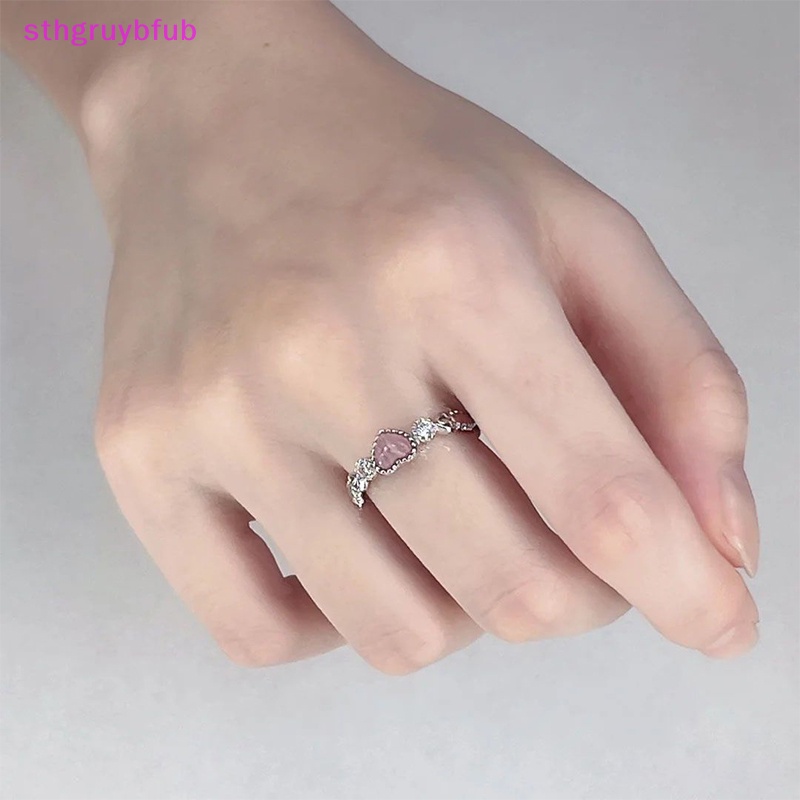 Sthb Nhẫn Bạc Màu Hồng Hình Trái Tim Đá opal Phong Cách punk vintage Dễ Thương Dành Cho Nữ vn