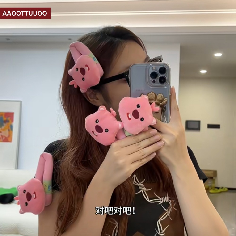 Kẹp Tóc Hình Thú Nhồi Bông Màu Hồng Dễ Thương Thời Trang Thu Đông Cho Nữ