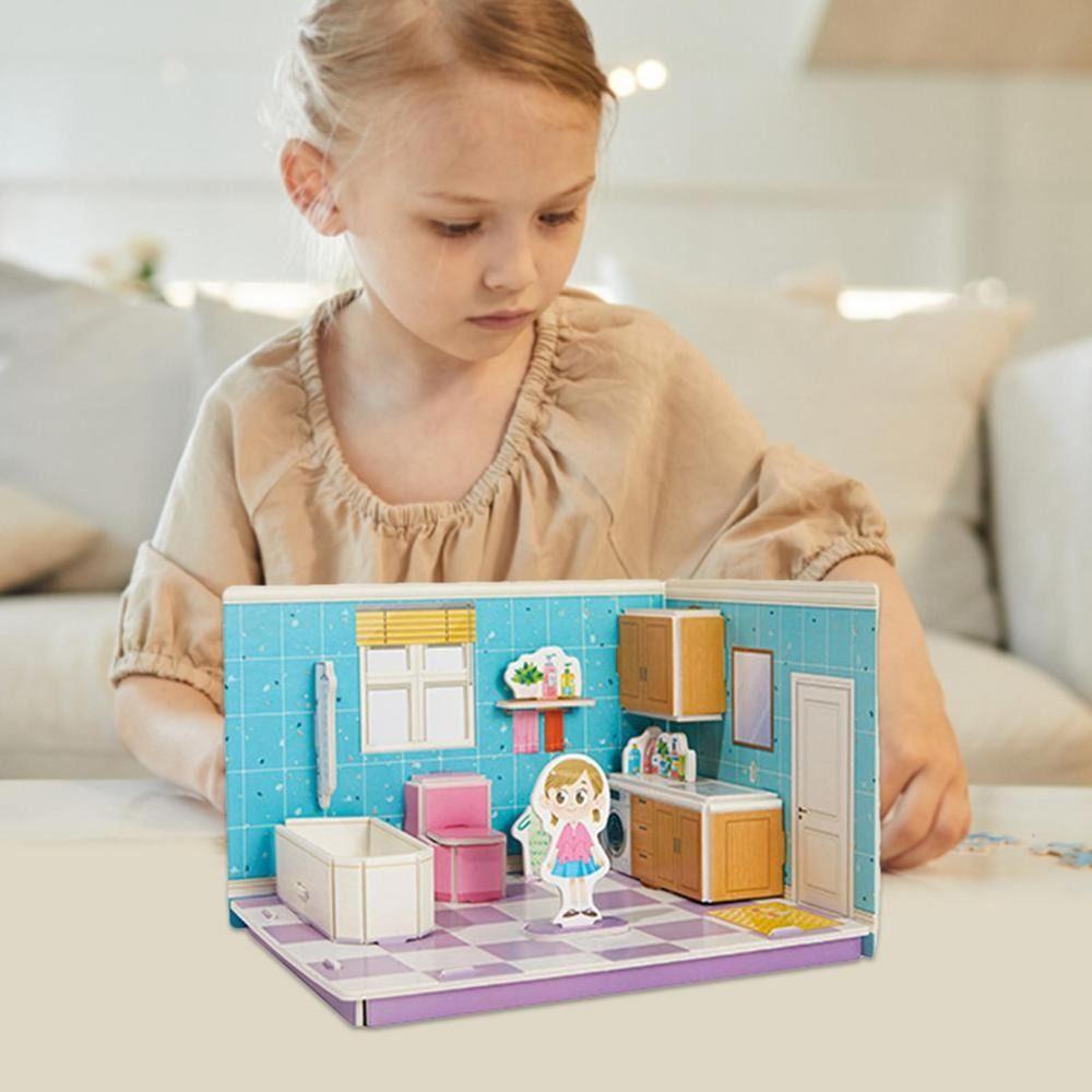 Mmluck Mô Hình Đồ Chơi Xếp Hình Phòng Bếp Phòng Ngủ 3d Thủ Công Dành Cho Trẻ