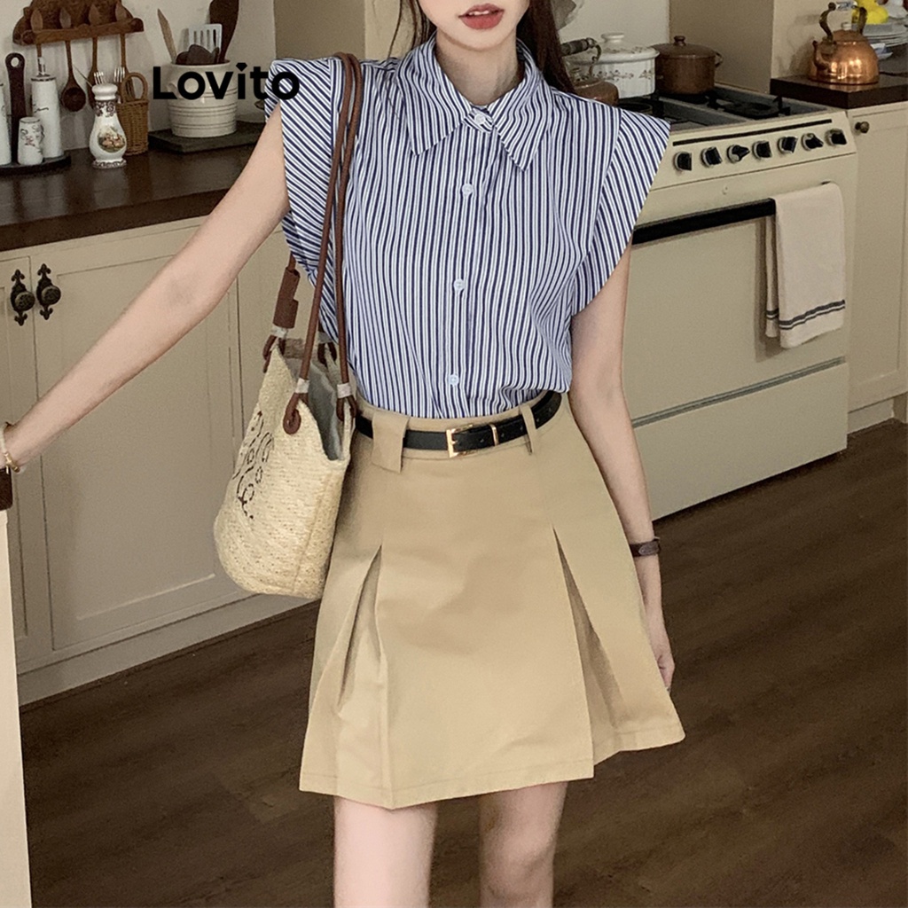 Áo sơ mi Lovito tay cánh dơi kẻ sọc thường ngày cho nữ LNE17230 (màu xanh dương)