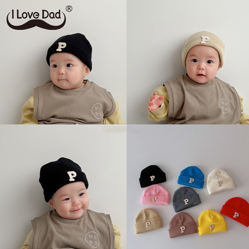 Thời Trang Mũ Len Màu Trơn In Chữ Tiếng Anh Xinh Xắn Cho Bé Sơ Sinh