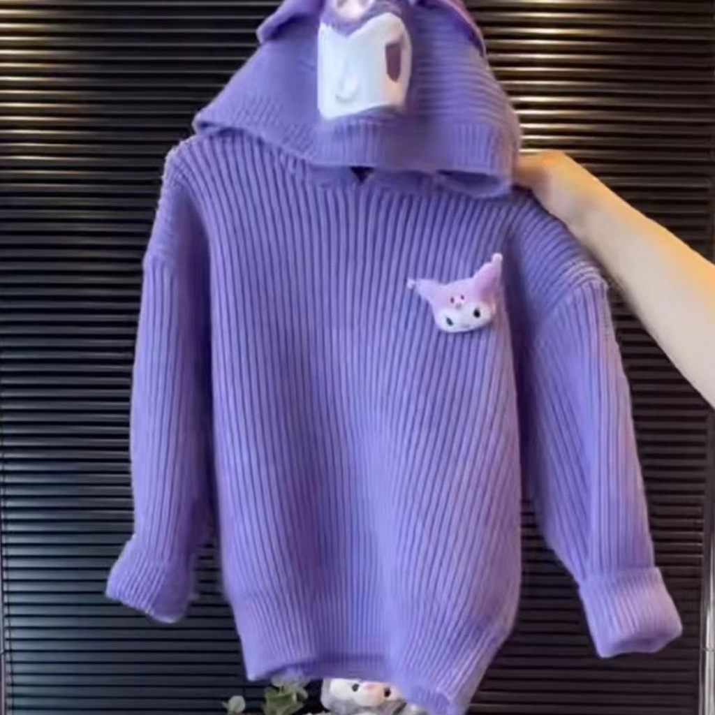 Áo sweater Dệt Kim Có Mũ Trùm Họa Tiết Hoạt Hình kuromi Thời Trang Thu Đông 2023 Cho Bé