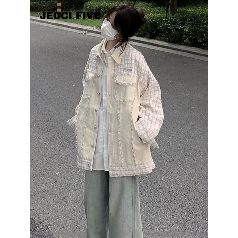 Áo Khoác Jean Cao Cấp Phong Cách Đường Phố Pháp Mùa Xuân Thu Cho Nữ Jsnie woo jsnc
