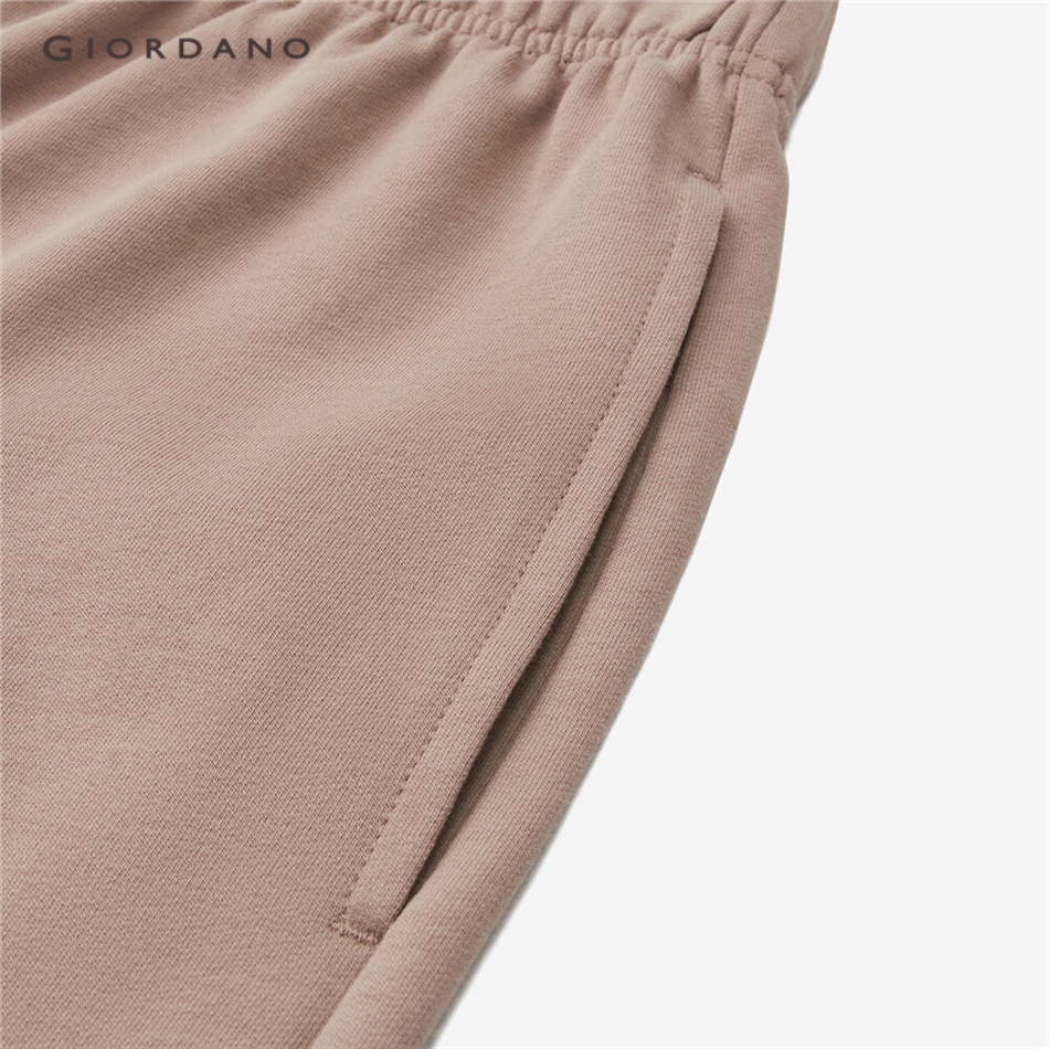 Quần short terry GIORDANO 05403325 dáng rộng vải cotton eo thun cho nữ
