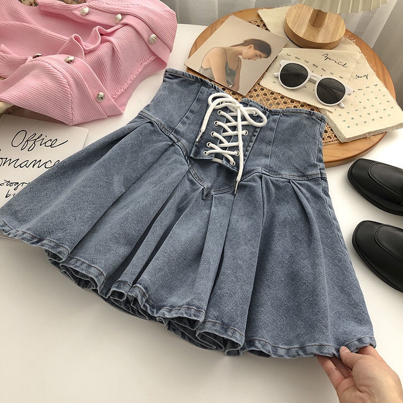 chân váy y2k Chân Váy denim Ngắn Dáng Chữ a Xếp Ly Chống Chói Thời Trang Mùa Hè 2022