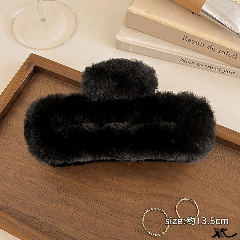 Kẹp Tóc Màu Cà Phê Hình Chữ Nhật / Cá Mập / Vuông Cỡ Lớn Bằng Lông Nhung Màu Cà Phê Phong Cách Hàn Quốc Đơn