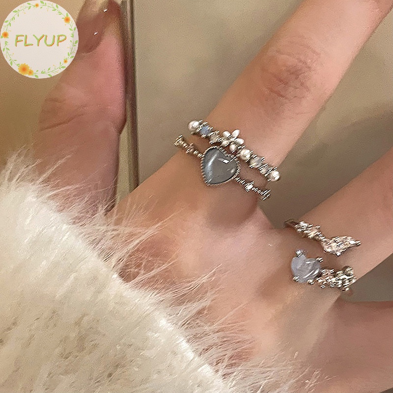 Flyup Nhẫn Hở Hình Trái Tim Đính Đá zircon Màu Xanh navy Có Thể Điều Chỉnh Cho Nữ vn