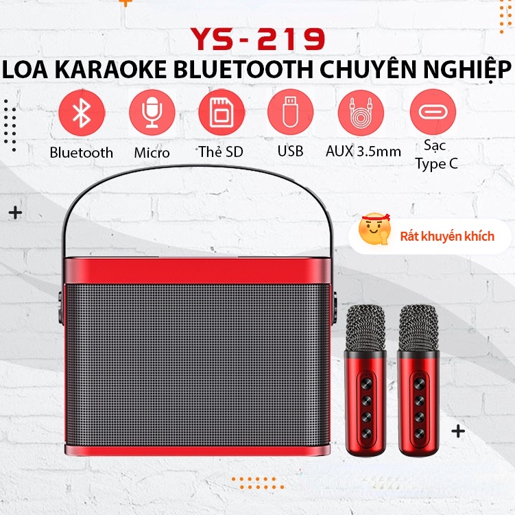 Loa karaoke bluetooth 2 mic không dây YS-219 âm thanh hay thiết kế hiện đại - Tặng kèm 2 mic