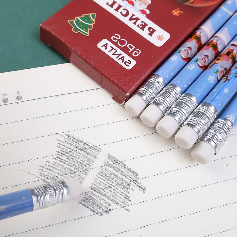 Bộ 6 Bút Chì / Bút Chì Vẽ Hình Cây Thông Giáng Sinh / Tuần Lộc Hoạt Hình Bằng Cao Su / Người Tuyết / Tuần Lộc / Văn Phòng / Trường Học