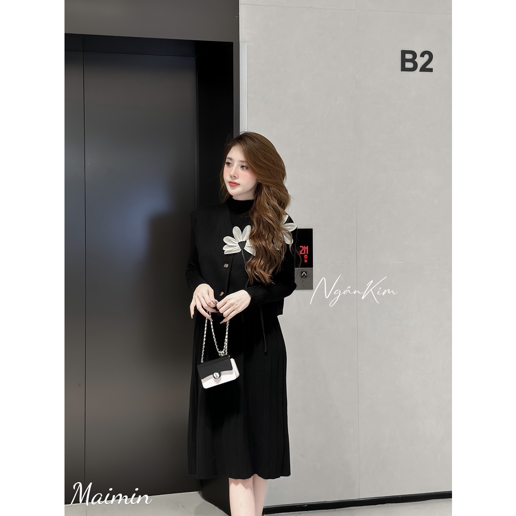 Set gile hoa 3D váy len chân dập ly hàng QC chất đanh mịn