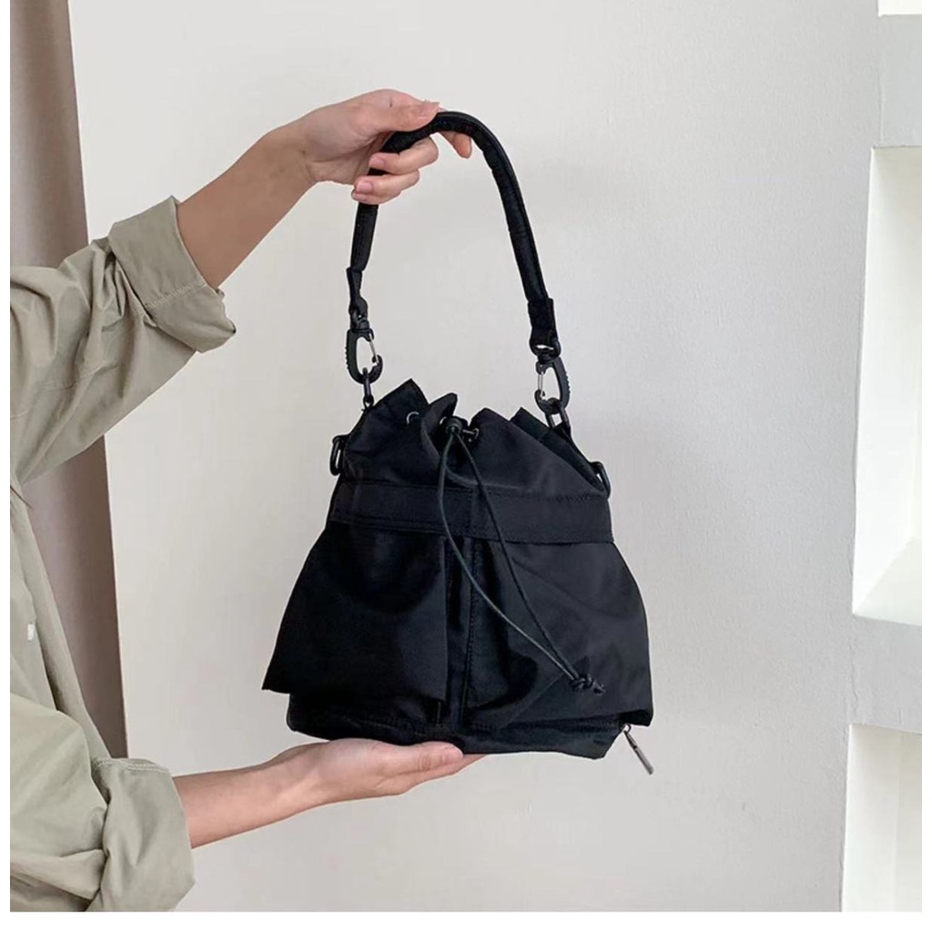 Túi Đeo Vai Bằng nylon Có Dây Rút Phong Cách dongdaemun Thời Trang Hàn Quốc