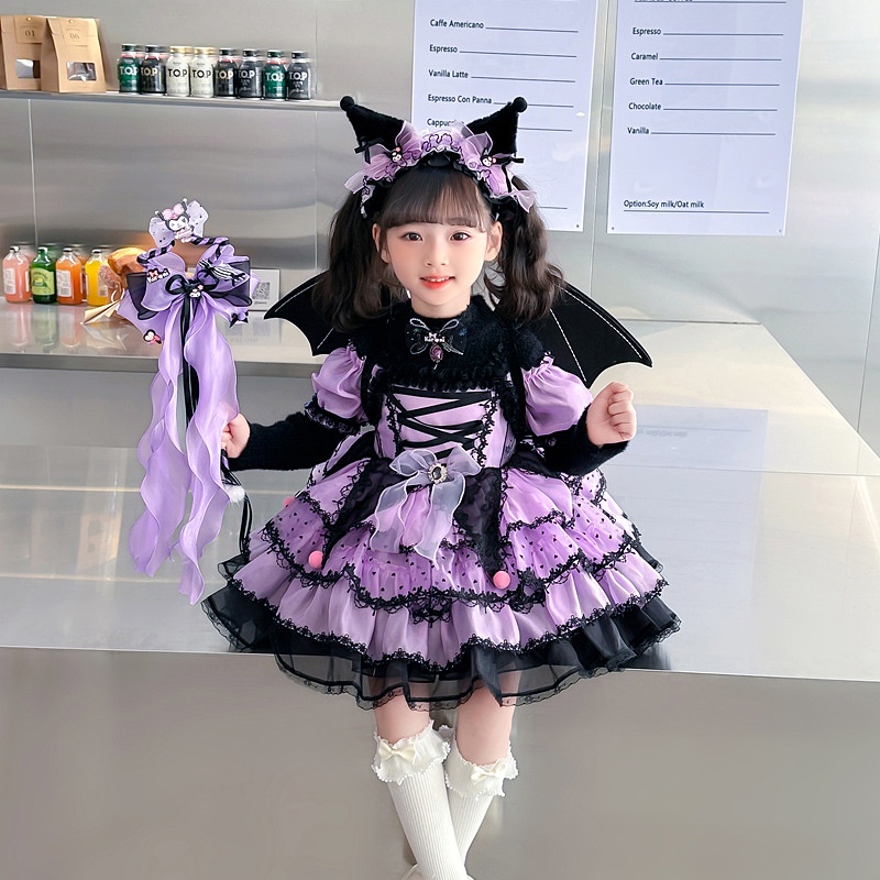 Bộ Đầm Hóa Trang halloween Công Chúa Có Cánh Ác Quỷ Nhỏ Phong Cách lolita Mới Cho Bé Gái