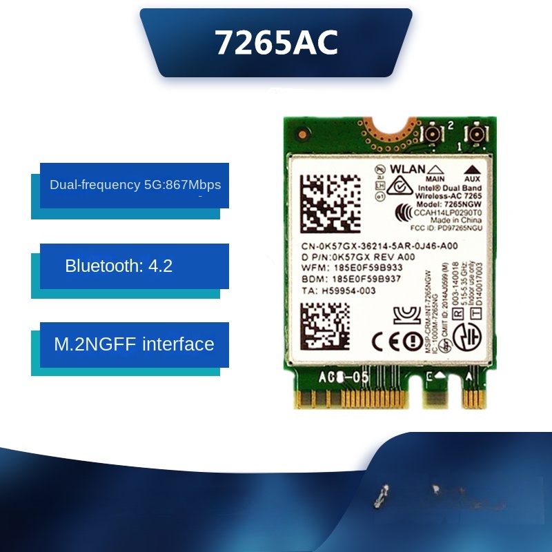 Thẻ Mạng Không Dây MỚI Cho Intel Wireless-AC 7265AC 7265NGW Wifi Bluetooth 4.2 M.2 NGFF 867Mbps Card