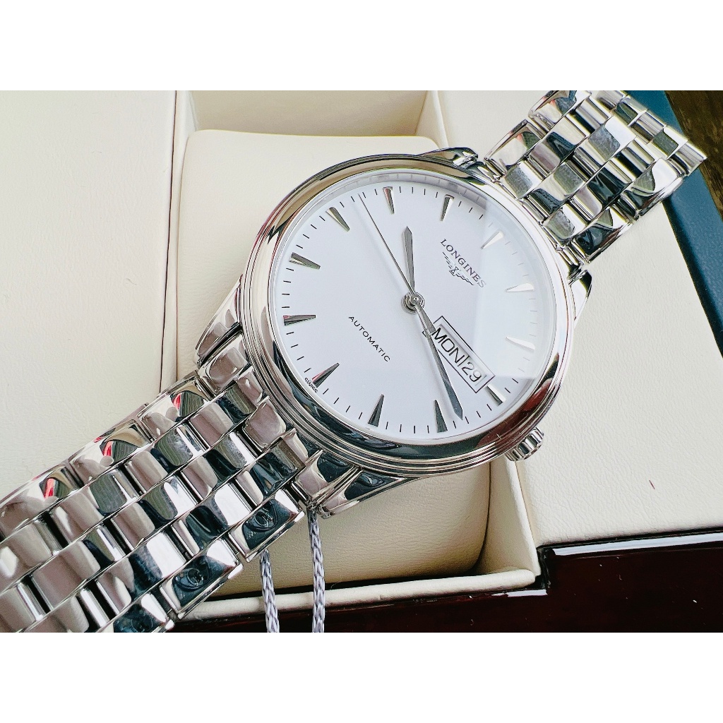 Đồng hồ chính hãng nam Longines Flagship Day Date L4.899.4.12.6 - Máy cơ tự động - Kính Sapphire nguyên khối Chính Hãng