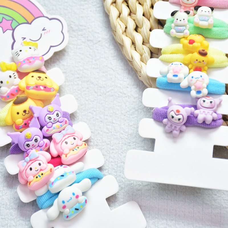 Set 5 Dây Cột Tóc Nhiều Màu Sắc Họa Tiết Hoạt Hình Dễ Thương Cho Bé Gái