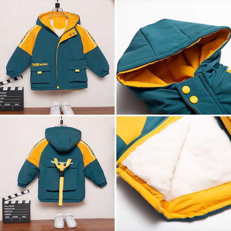 Áo Khoác Chống Gió Bằng Vải Nhung Dày Thời Trang Mùa Đông Cho Bé Trai