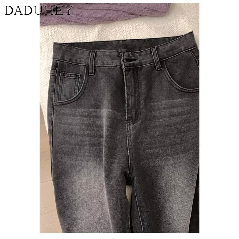 Quần jean dài DADUHEY lưng cao ống rộng phong cách Mỹ cổ điển cao cấp