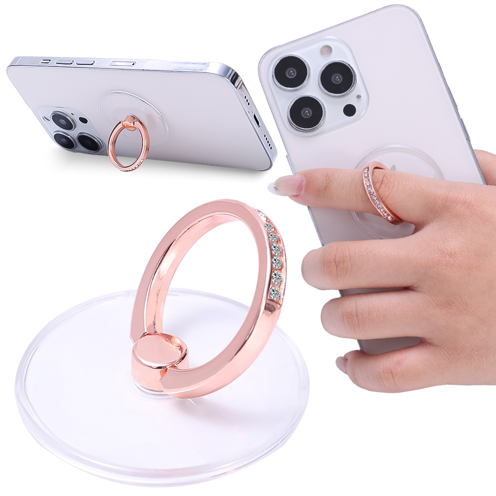 Giá Đỡ Điện Thoại Dạng Nhẫn Pha Lê Trong Suốt / Có Thể Xoay Được