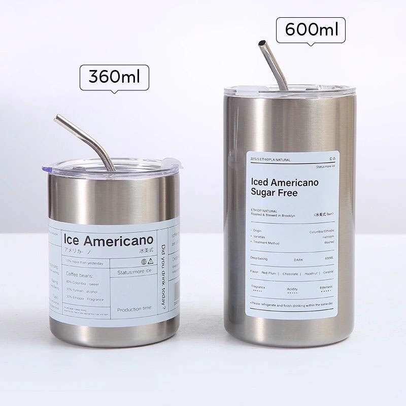Ly Giữ Nhiệt Iced Americano Inox 304 Đúc Liền Khối Cao Cấp Có Nắp Đậy Tặng Kèm Ống Hút