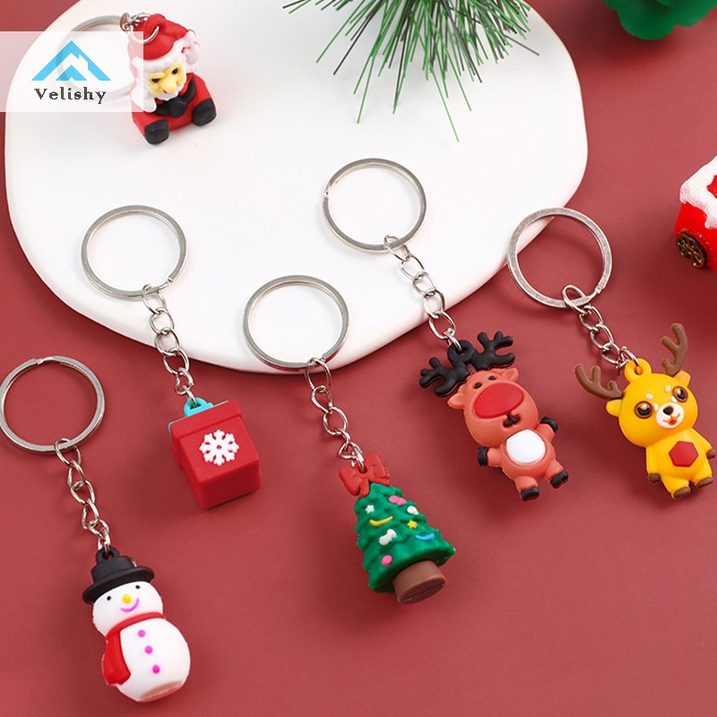 Móc khóa VELISHY thiết kế ông già Noel tuần lộc ggs 3D bằng silicon dễ thương