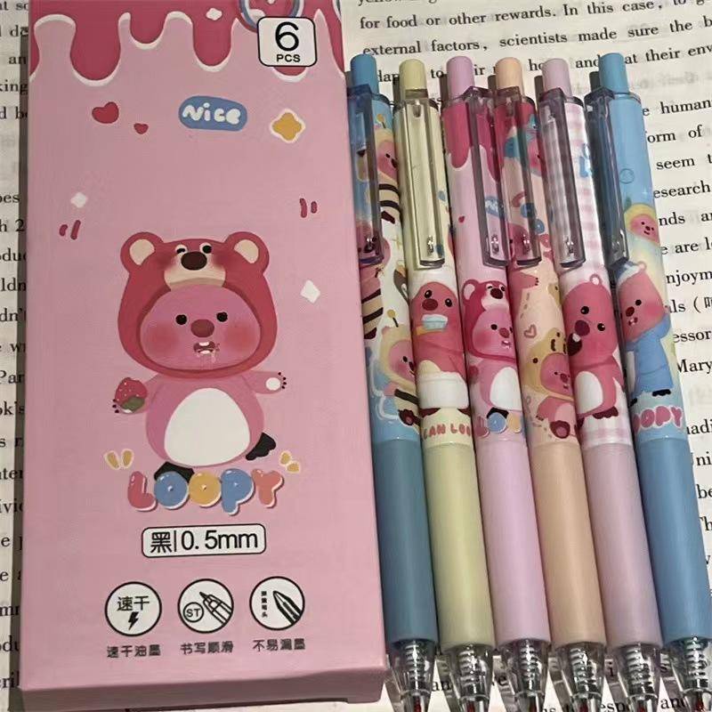 Hộp 6 Bút Mực Đen Hình Chim Cánh Cụt Hoạt Hình Đáng Yêu