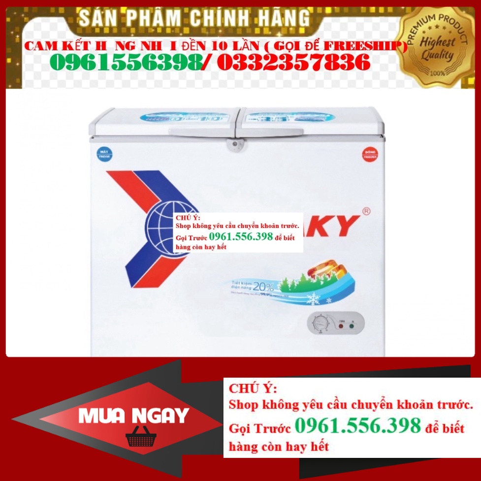 Tủ Đông Mát 195 lít Sanaky VH-2599W1 Dàn lạnhĐồng,Công suất 87(W), Bảo hành 24 tháng `