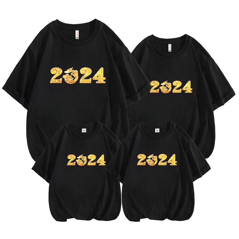 Áo Thun cotton Ngắn Tay In Hình Rồng Thời Trang 2024 Cho Gia Đình