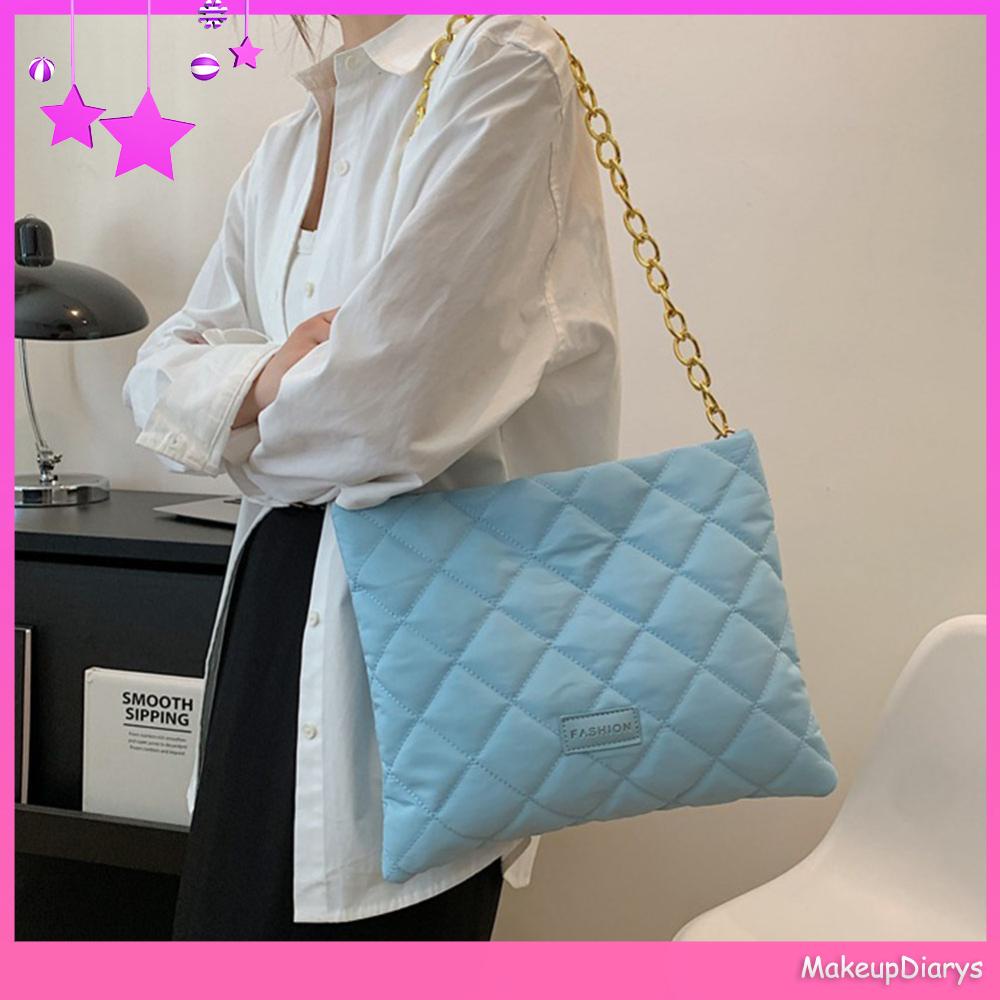 ★ Mỹ Phẩm Trang Điểm ★ Túi Xách Đeo Vai Màu Trơn Đính Kim Cương Lấp Lánh Cho Nữ