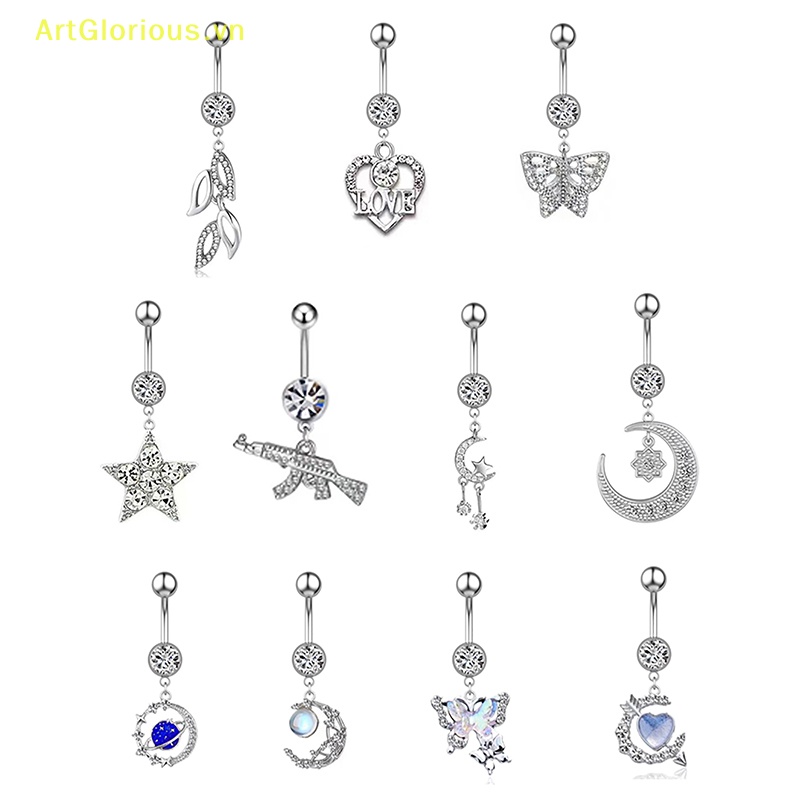 Khuyên Rốn Bằng Thép Không Gỉ Đính Đá zircon Hình Trái Tim / Mặt Trăng Cho Nữ vn