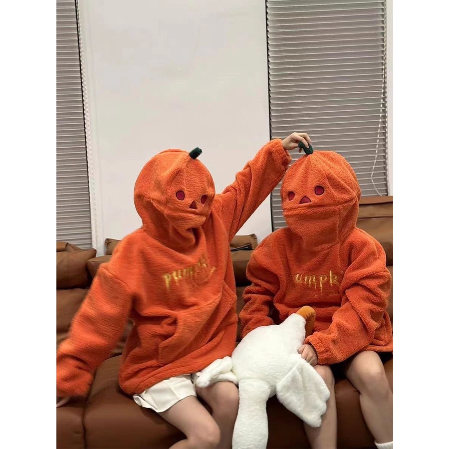 Dễ Thương Áo hoodie Lông Cừu Dày Dáng Rộng In Hình Quả Bí Ngô halloween 2023 p17