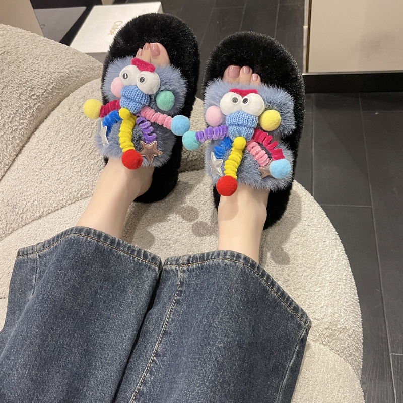 Dép bông dép lông đi chơi dép lông đi trong nhà cute dép lông đế cao dép lông cừu dép Lông Xù dép lông nữ dép lông đen