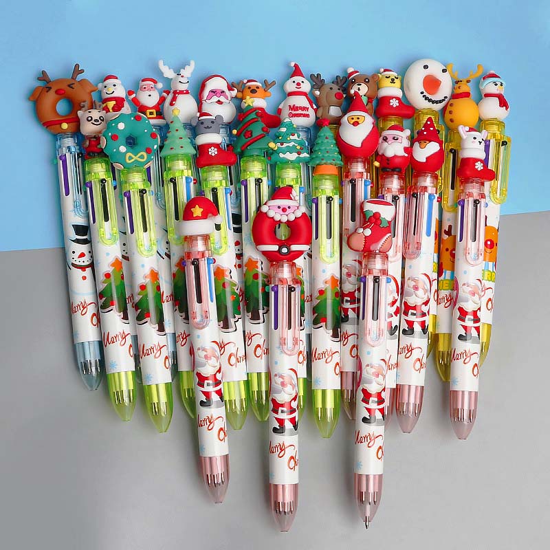 Set 10 Bút Bi 6 Màu Họa Tiết Giáng Sinh Dễ Thương