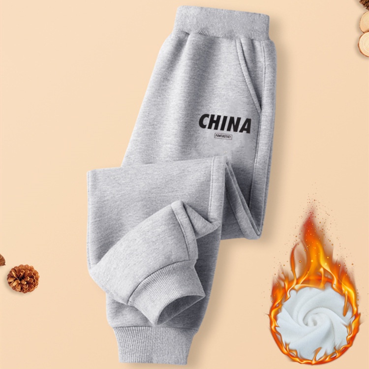 Quần Dài Thể Thao Vải Lông Cừu Dày Màu Trơn Thời Trang Thu Đông Cho Bé 80-160cm