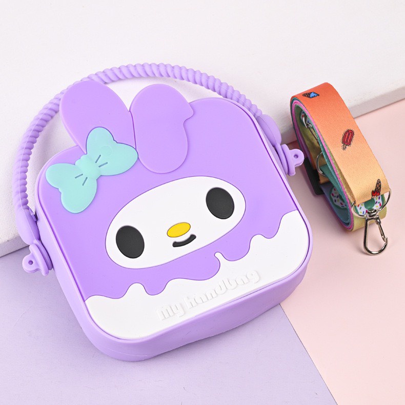 Túi xách silicon hình thỏ tai dài melody 2 trong 1 cầm tay đeo chéo thời trang đựng bao bì lì xì, mỹ phẩm