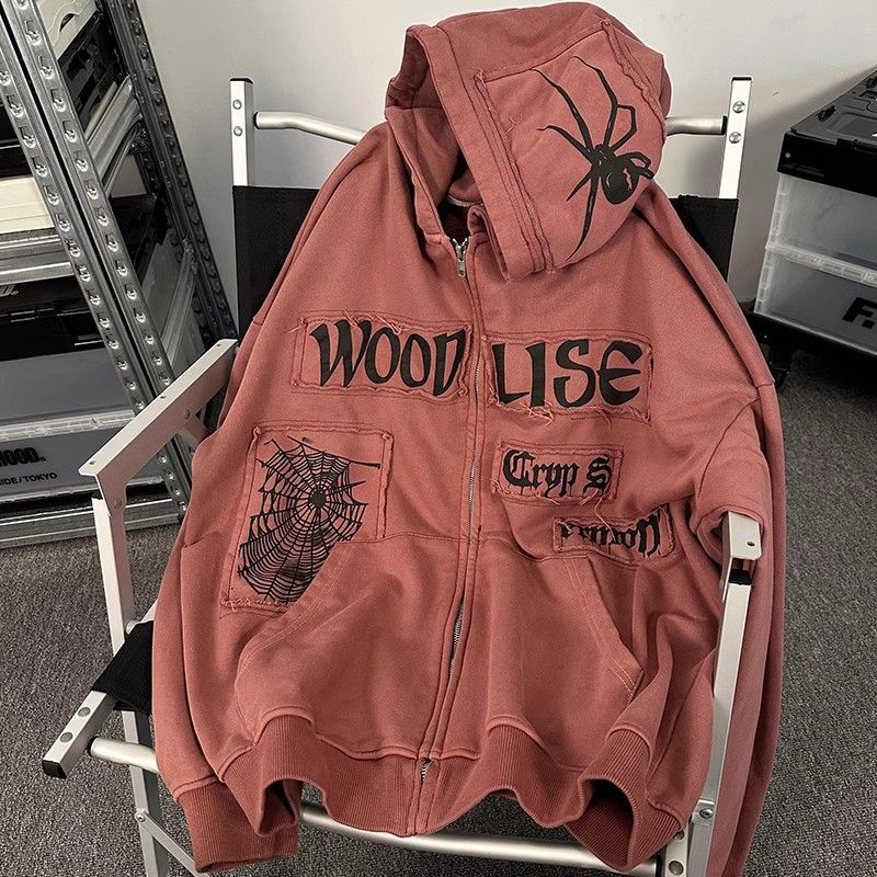 Áo Khoác Có Nón Bằng cotton Màu Trơn Phối Khóa Kéo Phong Cách hip hop Đường Phố Âu Mỹ Cho Nam Và Nữ