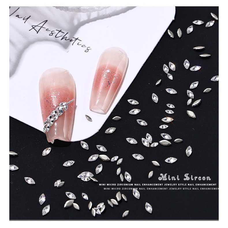 Bộ 50 5A đáy phẳng hầu tước zircon trang sức nghệ thuật làm móng tay / Đồ trang sức kim cương đính đá mini zirconium mạ mini siêu sáng bóng / Đồ trang sức kim cương hình tai lúa mì