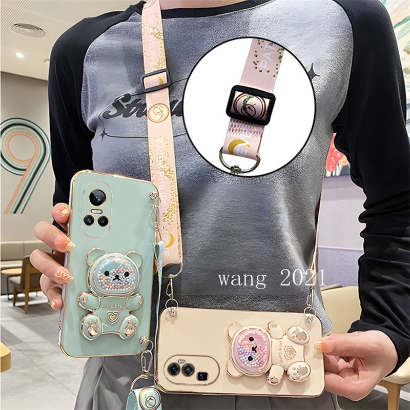 Phù Hợp Ốp Điện Thoại Dẻo Họa Tiết Gấu Nhiều Màu Kèm Dây Đeo Cho oppo reno10 pro pro + reno8 t reno8 z pro 5g