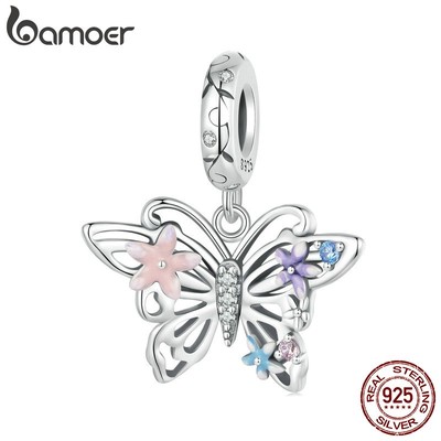 Bamoer Mặt Dây Chuyền Bạc sterling 925 Hình Hoa Và Bướm