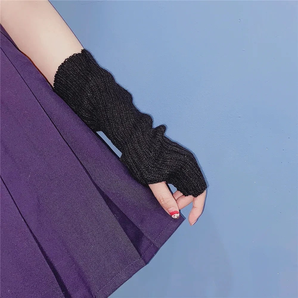 Găng Tay Dài Hở Ngón Giữ Ấm Phong Cách harajuku Nhật Bản