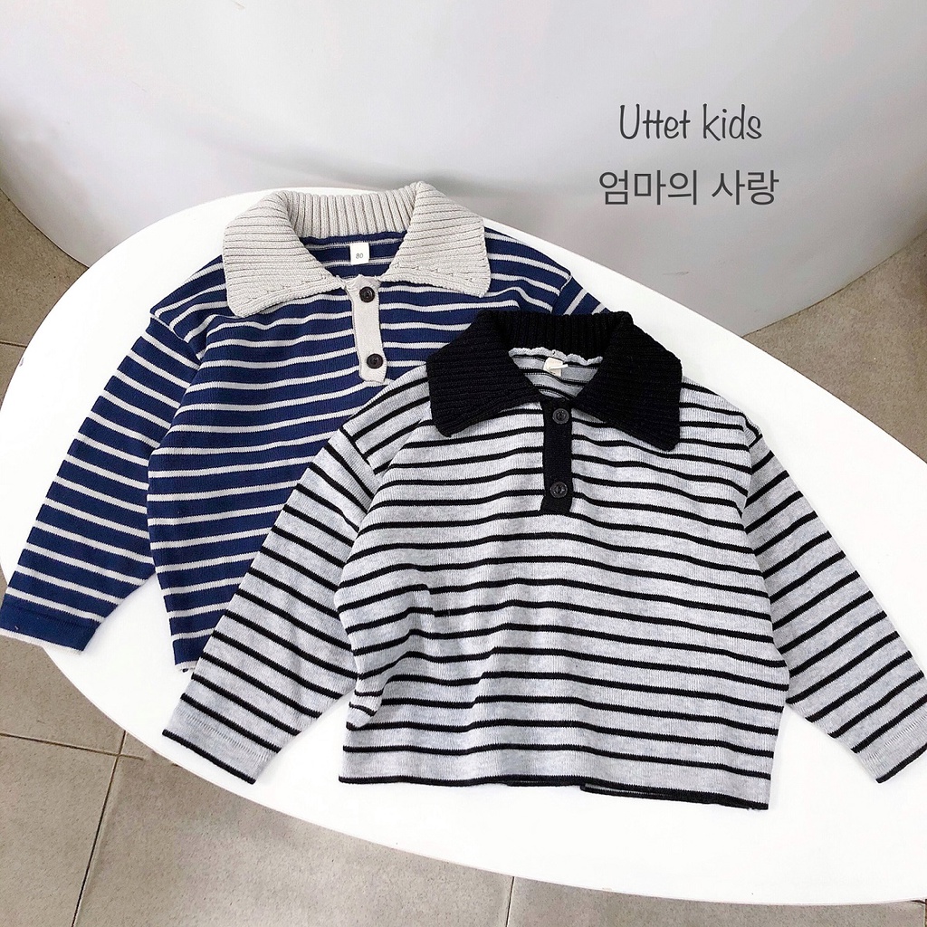 ÁO LEN POLO SỌC PHONG CÁCH HÀN QUỐC CHO BÉ GÁI VÀ BÉ TRAI RẤT ĐẸP T31