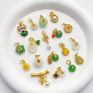 Mặt Dây Chuyền / Vòng Tay / Dây Chuyền Thủ Công Bằng Ngọc Bích Giả Màu Vàng 18k Hình Hoa Sen Có Khóa An Toàn diy