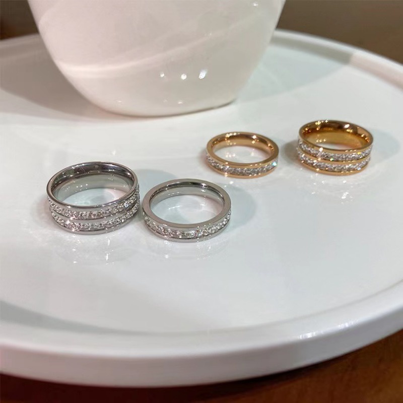 Nhẫn Thép Titan Không Gỉ Đính Đá zircon Thời Trang Cho Cặp Đôi