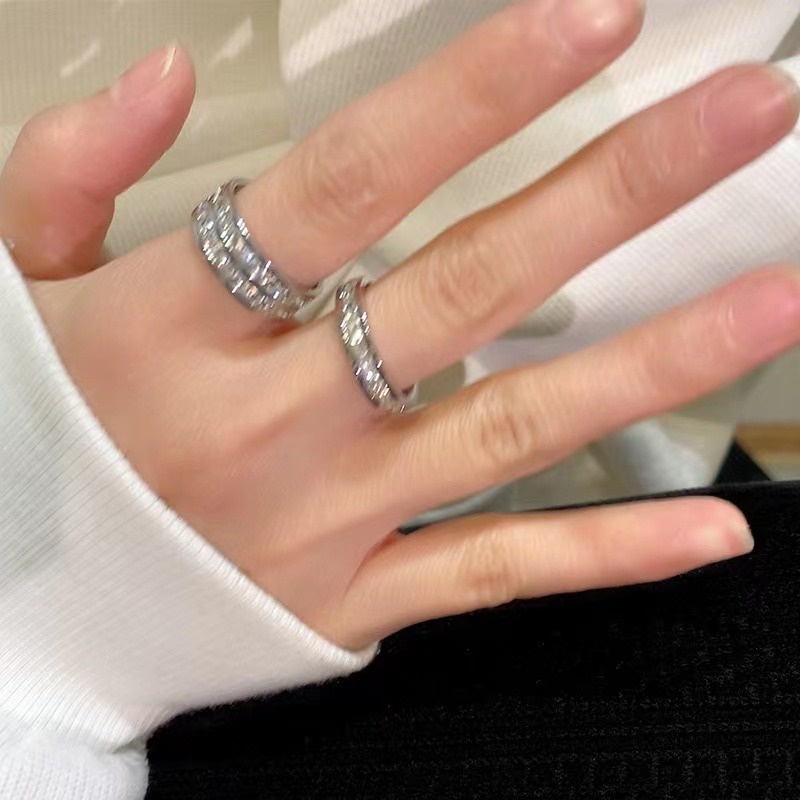 Nhẫn Thép Titan Không Gỉ Đính Đá zircon Thời Trang Cho Cặp Đôi